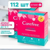 Прокладки женские ежедневные гигиенические кэфри Сarefree Cotton Fresh scent, ежедневки, 2 х 56 шт