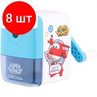 Комплект 8 штук, Точилка для карандашей механич. Deli ER10409 Super Wings 1отв, плас, ассорти