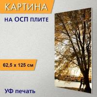 Вертикальная картина на ОСП "Дерево, пара, парк" 62x125 см. для интерьериа