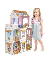 Деревянный кукольный домик с мебелью для Барби / Большой домик для кукол