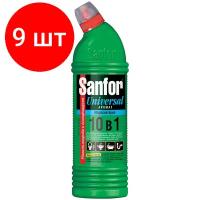 Комплект 9 шт, Чистящее средство для сантехники Sanfor "Universal 10в1. Морской бриз", гель с хлором, 750мл