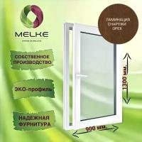 Окно 1300 х 900 мм, Melke 60 (Фурнитура FUTURUSS), правое одностворчатое, поворотно-откидное, цвет внешней ламинации Орех, 2-х камерный стеклопакет, 3 стекла