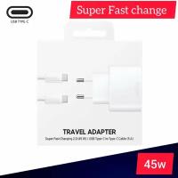 Сетевое зарядное устройство LIDER TRAVEL для Samsung + кабель USB Type-C 45 Вт / Быстрая зарядка 45 Вт / Белый