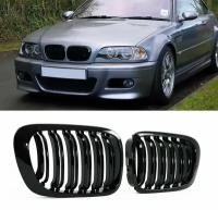 Решетки радиатора BMW E46 купе, кабриолет дорестайлинг 1999-2003 ноздри M стиль сдвоенные черные глянцевые LOWSTUFF RGBMWE462DX2GLBK