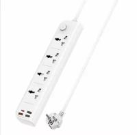 Сетевой фильтр Yesido Multi-Function Socket 8-in-1, 3250W, 4 розетки universal + PD20W + 3*USB, Кабель 2 м, Белый