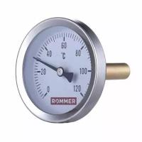 Термометр биметаллический аксиальный ROMMER RIM-0001 - 1/2" (D63 мм, шкала 0-120°C, с гильзой 75 мм)