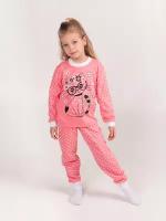 Хлопковая пижама без начеса, коралловый, кошка, размер 134