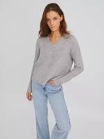 Пуловер фактурной вязки с треугольным вырезом, цвет Серый, размер L