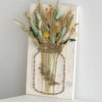 Панно с сухоцветами, картина для интерьера TRAVA_DECOR лагурус, эвкалипт, лен, пшеница 35*20*2см, массив сосны
