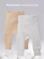 90113, Ползунки (штанишки) для новорожденных мальчика, девочки Happy Baby набор 2 шт, beige&grey, 80