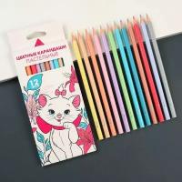Disney Цветные карандаши пастельные, 12 цветов, трёхгранный корпус "Кошечка Мари", Коты аристократы