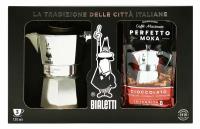 Подарочный набор Bialetti Гейзерная кофеварка Moka Express на 3 порции и молотый кофе Perfetto Moka Шоколадный 250 г