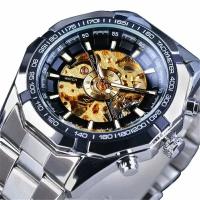Мужские спортивные часы "Winner" - дизайнерские часы из стали со скелетом