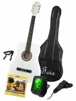 Классическая гитара с чехлом, ремнем, тюнером, белая, Foix FCG-2038CAP-WH