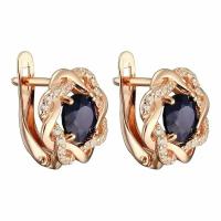 Серьги UVI, серебро, 925 проба, золочение, сапфир, фианит