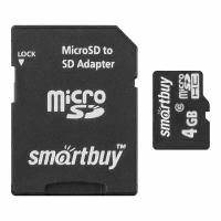 Карта памяти SmartBuy MicroSD 4GB, class 10, адаптер SD в комплекте