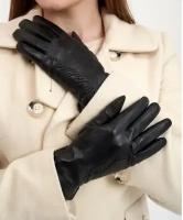 Женские демисезонные кожаные перчатки с утеплением на шерсти