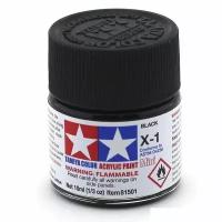 Краска акриловая X-1 Black gloss, acrylic paint mini 10 ml. (Чёрный глянцевый) Tamiya 81501