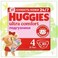 Подгузники Huggies Ultra Comfort для девочек 4 (8-14кг), 80 шт