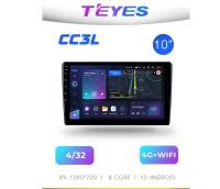 Штатная магнитола Teyes CC3L/ Универсальная/ 4+32GB/4G/ 10 Дюймов/ головное устройство/ мультимедиа/ без переходной рамки/магнитола 2din