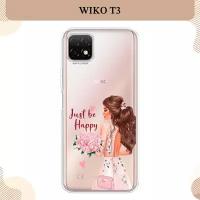 Силиконовый чехол "Just be Happy" на Wiko T3 / Вико Т3, прозрачный