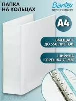 Папка Панорама на 4-х кольцах Bantex для документов, тетрадей, картон, A4, толщина 1.9 мм