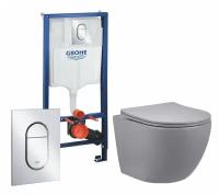 Комплект 3 в 1 инсталляция Grohe Solido 39504000 + Унитаз подвесной Vincea Globo VT1-14SMG + кнопка хром Arena Cosmopolitan