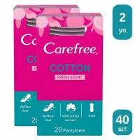 Carefree Прокладки женские ежедневные гигиенические кэфри СOTTON FRESH SCENT, ежедневки 2 упаковки по 20 шт