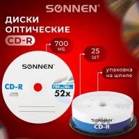 Диски CD-R SONNEN 700Mb 52x Cake Box (упаковка на шпиле) комплект 25шт, 513531