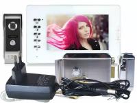 Комплект видеодомофон и электромеханический замок: EP-7300-W и Anxing Lock-AX042 (S15518KOM) (домофон и замок для калитки в загородный дом)