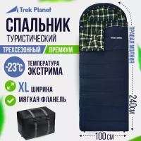 Спальный мешок TREK PLANET Chelsea XL Comfort, широкий с фланелью, правая молния, цвет: синий