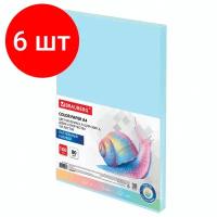 Комплект 6 шт, Бумага цветная BRAUBERG, А4, 80 г/м2, 100 л, пастель, голубая, для офисной техники, 112445