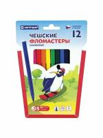 Фломастеры 12 цветов CENTROPEN "Пингвины", смываемые, вентил