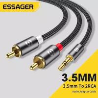 Акустический кабель Hi-Fi Essager miniJack 3.5mm (3pin)- 2x RCA (тюльпаны) медный сердечник нейлон, серый 2 метра