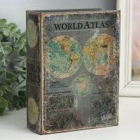 Шкатулка-книга дерево, кожзам "Атлас мира" 6х15х20 см 9809221
