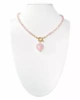 Колье STREKOZA COLLECTION на шею женское из натурального камня розовый кварц в форме сердца