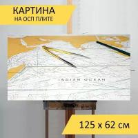 Картина на ОСП 125х62 см. "Маршрутных карт, диаграммы, адмиралтейство графика" горизонтальная, для интерьера, с креплениями