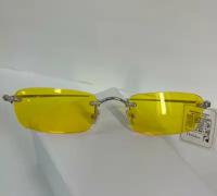 Солнцезащитные ретро-винтажные прямоугольные безободковые очки в металлической оправе; желтые линзы, регулируемые носоупоры (жёсткий футляр в подарок)