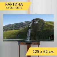Картина на ОСП 125х62 см. "Сваровски, голова, водопад" горизонтальная, для интерьера, с креплениями