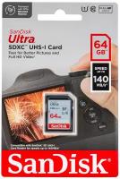 Карта памяти SanDisk SDXC 64ГБ Ultra Class 10 UHS-I U1 (140 Mb/s)