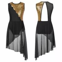 Платье для танцев, размер 122-128, черный, золотой