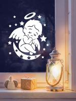 Наклейка 'Ангелок' (Новогодний ангел на окно со звездами и месяцем)