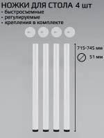 Ножки для стола опоры мебельные регулируемые с быстросъемом 715 мм ф51 белые