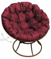 Кресло папасан пружинка без ротанга коричневое, бордовая подушка