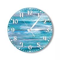 Деревянные настенные часы, диаметр 28см без стекла, открытые стрелки, голубые доски