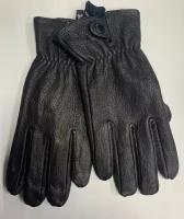 Перчатки мужские кожаные черные, теплые, демисезонные, зимние из кожи оленя на подкладке из шерсти р.10.5