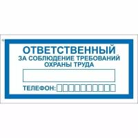 Знак безопасности "Ответственный за соблюдение требований охраны труда V57" (100x200мм, пластик) 10шт