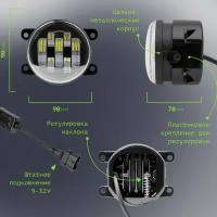 Противотуманные фары светодиодные с регулировочным болтом 7 линз, 7 диодов 70Вт 9-32В автосвет/Туманки ДХО для авто лед ПТФ/противотуманки, 2 шт
