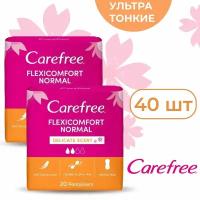 Ежедневные супертонкие прокладки Carefree FLEXICOMFORT NORMAL DELICATE SCENT, женские гигиенические дышащие, с ароматом свежести, 20 шт * 2 упак