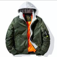 Куртка бомбер MA-1 CAPTAIN с капюшоном оливковая, XL